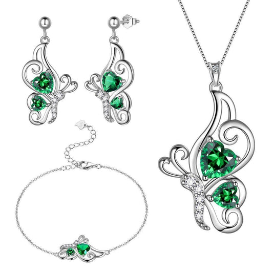 Tokyo Mart Butterfly Birthstone May Emerald Jewelry Set 4PCS Women Girls Birthday Gift