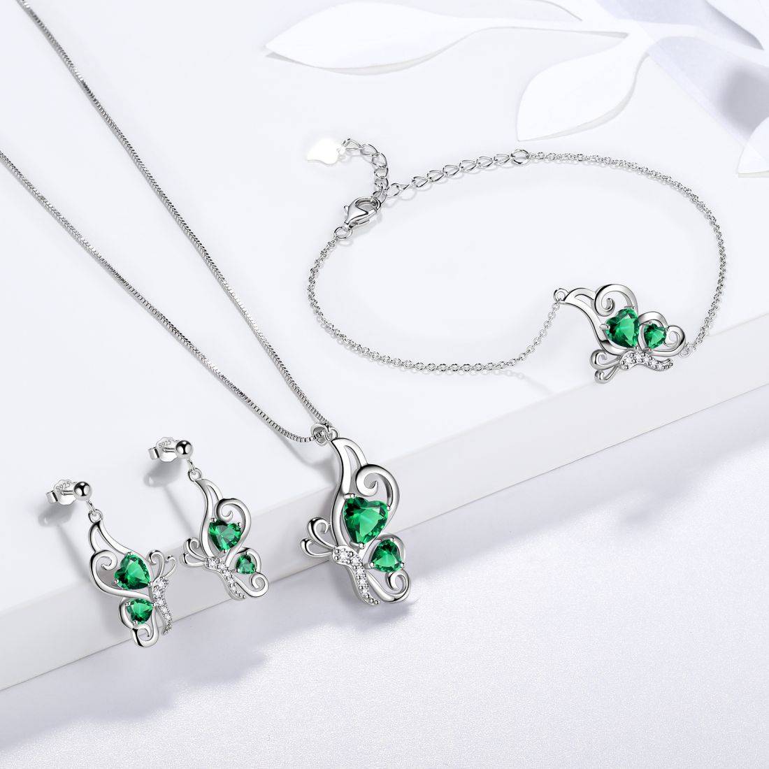 Tokyo Mart Butterfly Birthstone May Emerald Jewelry Set 4PCS Women Girls Birthday Gift