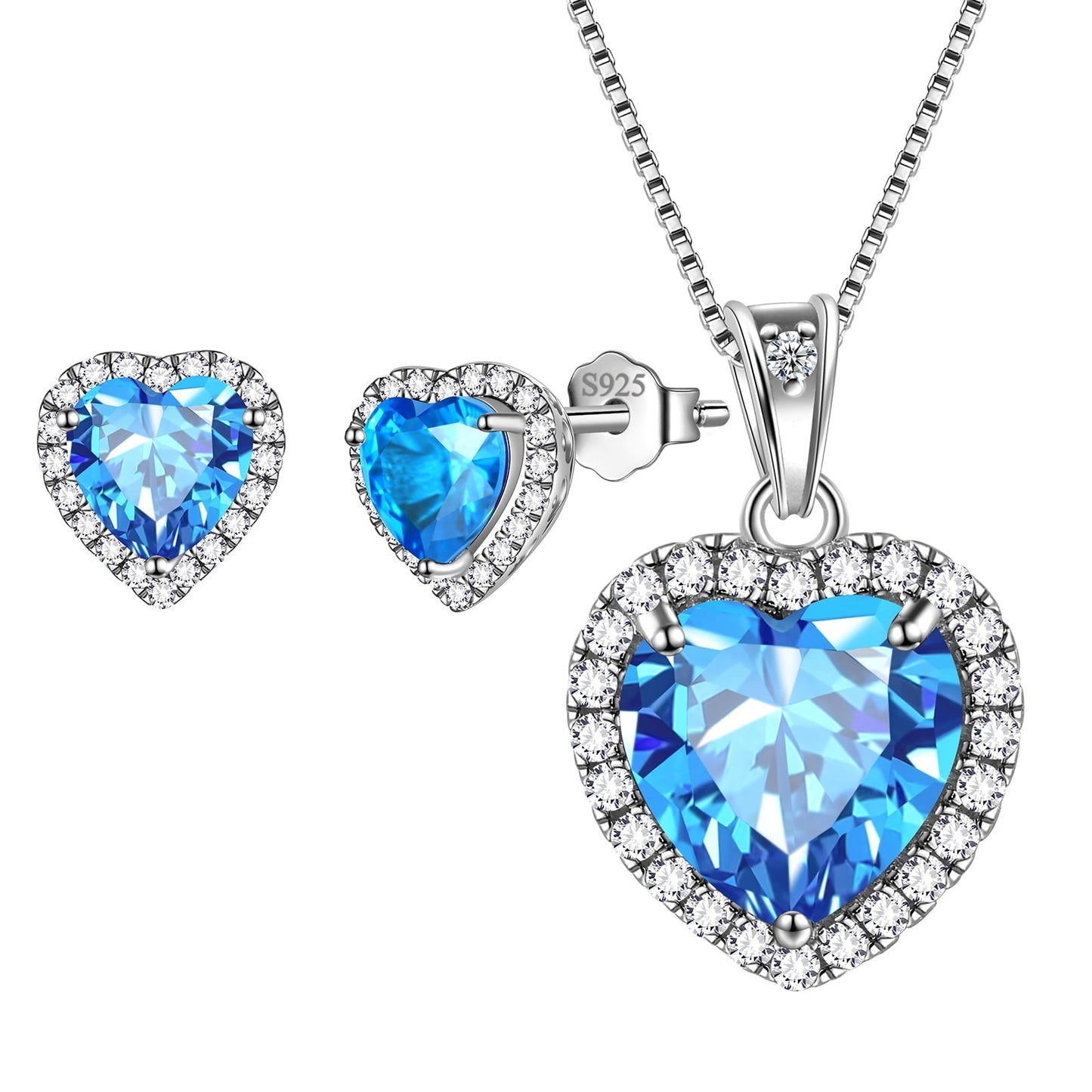 Tokyo Mart Hearts Schmuck-Set, 3-teilig, Halskette und Ohrringe mit Geburtssteinen für Frauen, Mädchenschmuck, Geburtstagsgeschenk, 925 Sterlingsilber