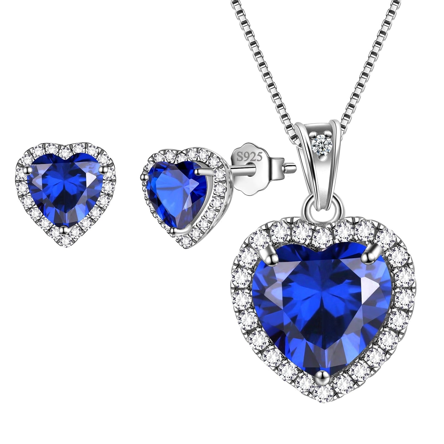 Tokyo Mart Hearts Schmuck-Set, 3-teilig, Halskette und Ohrringe mit Geburtssteinen für Frauen, Mädchenschmuck, Geburtstagsgeschenk, 925 Sterlingsilber