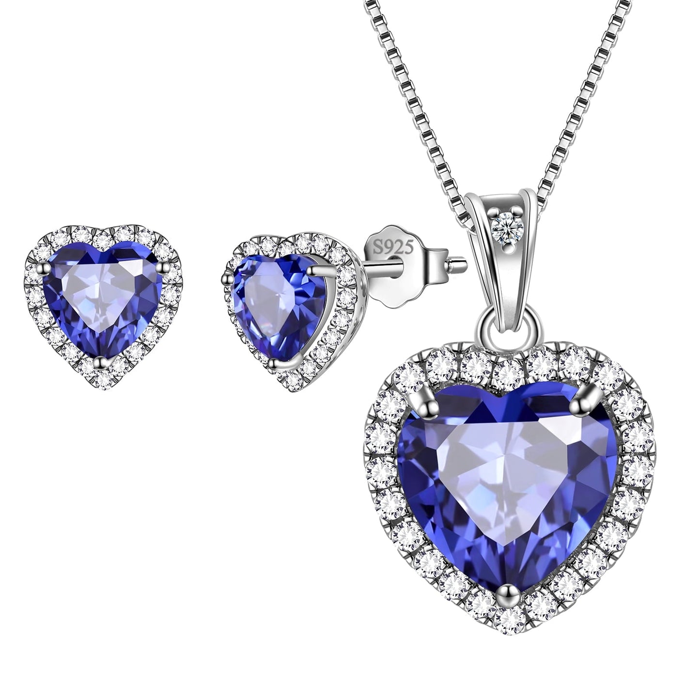 Tokyo Mart Hearts Schmuck-Set, 3-teilig, Halskette und Ohrringe mit Geburtssteinen für Frauen, Mädchenschmuck, Geburtstagsgeschenk, 925 Sterlingsilber