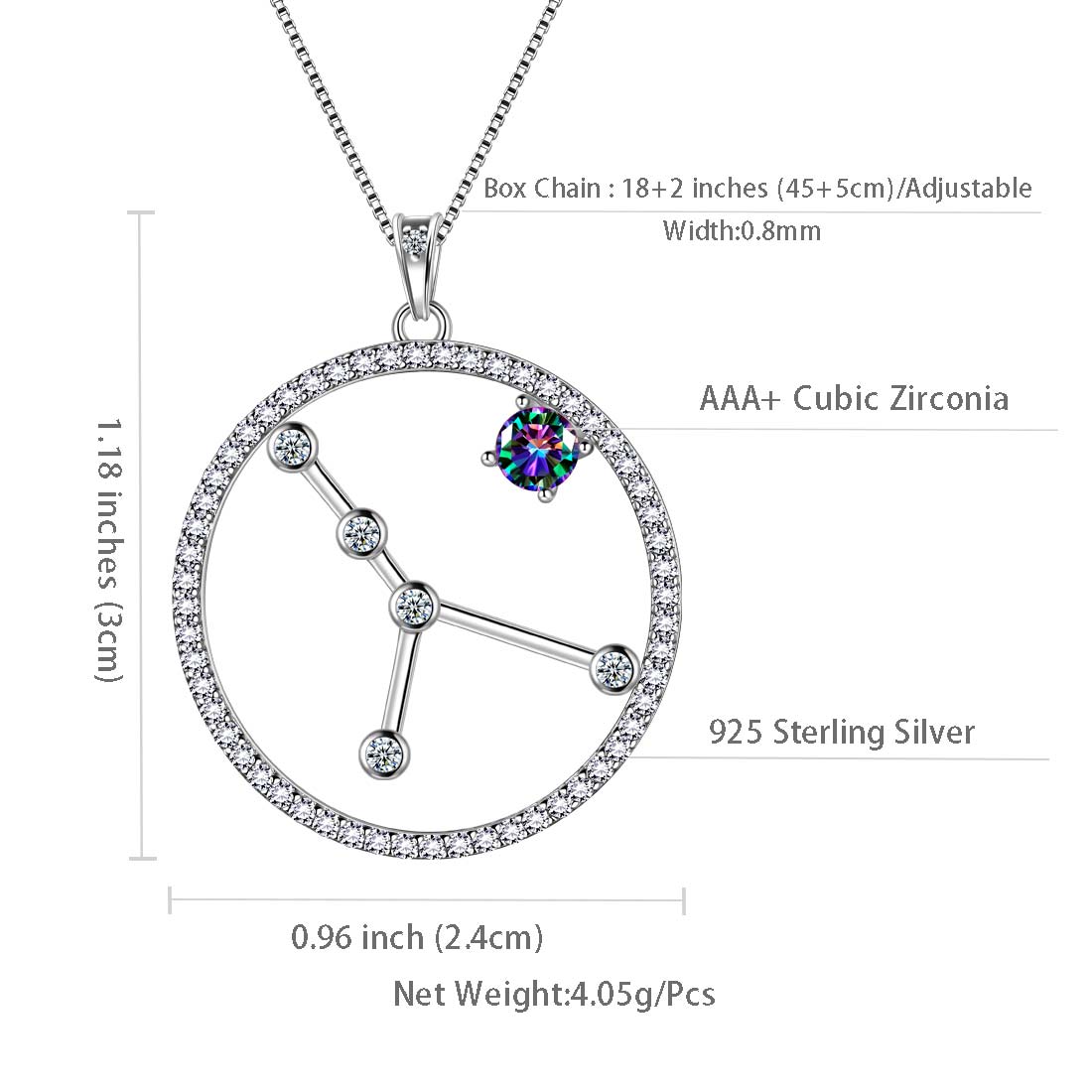 Tokyo Mart Halskette mit Sternzeichen Krebs, Anhänger für Damen und Mädchen, Schmuck, Geburtstagsgeschenk, Mystic Topaz, 925er Silber