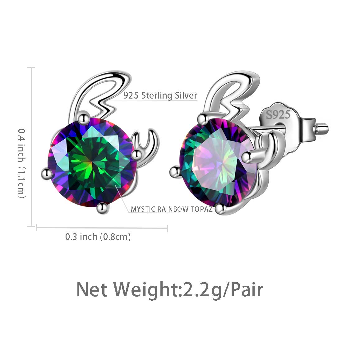 Tokyo Mart Cancer Stud Earrings Women Girls Constellation Jewelry Mystic Topaz Sterling Silver