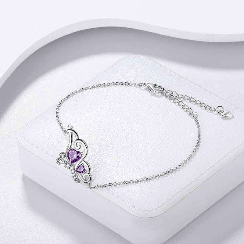 Tokyo Mart Butterfly Birthstone February Amethyst Bracelet Women Girls Jewelry Birthday Gift 925 Sterling Silver