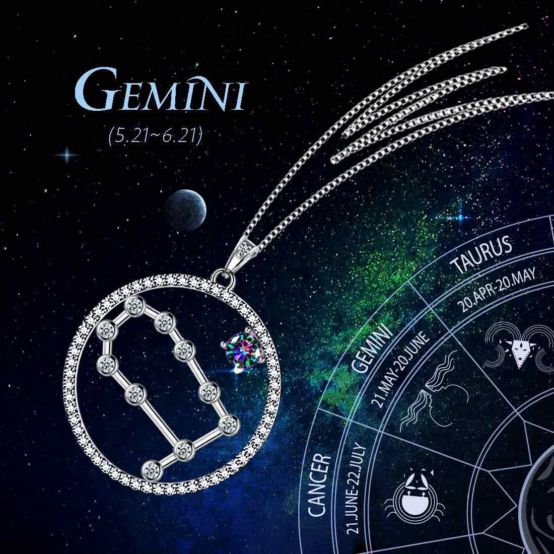 Tokyo Mart Gemini Zodiac Necklace Pendant Women Girls Jewelry Birthday Gift Mystic Topaz 925 Silver