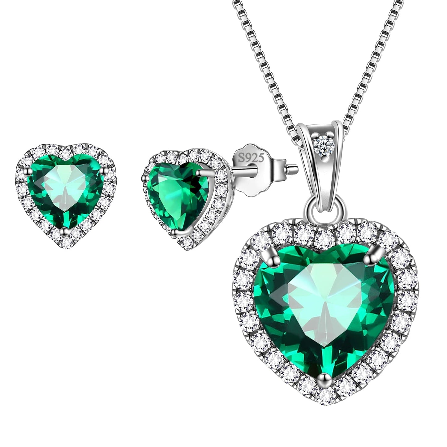 Tokyo Mart Hearts Schmuck-Set, 3-teilig, Halskette und Ohrringe mit Geburtssteinen für Frauen, Mädchenschmuck, Geburtstagsgeschenk, 925 Sterlingsilber