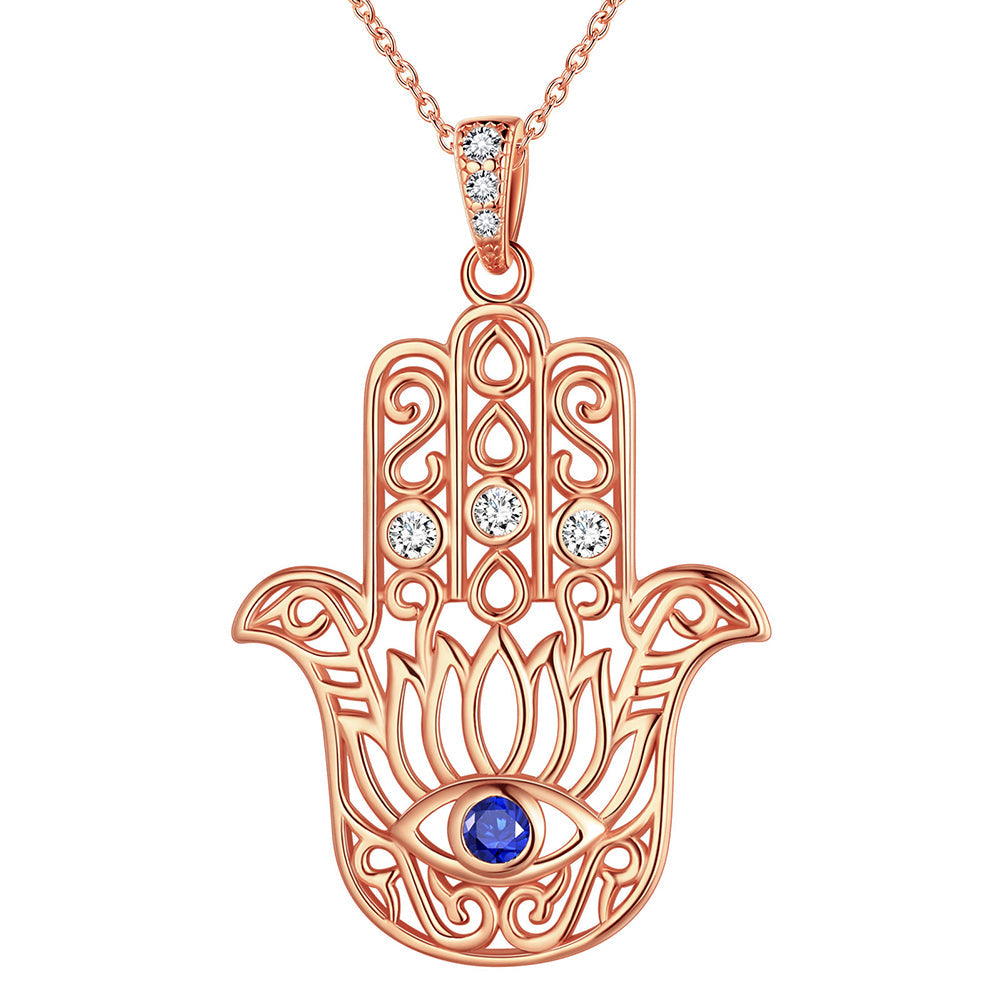 Tokyo Mart Blue Evil Eye Necklace Men Women Jewelry Gifts Lotus Fatima Hamsa Hand Pendant 925 Sterling Silver