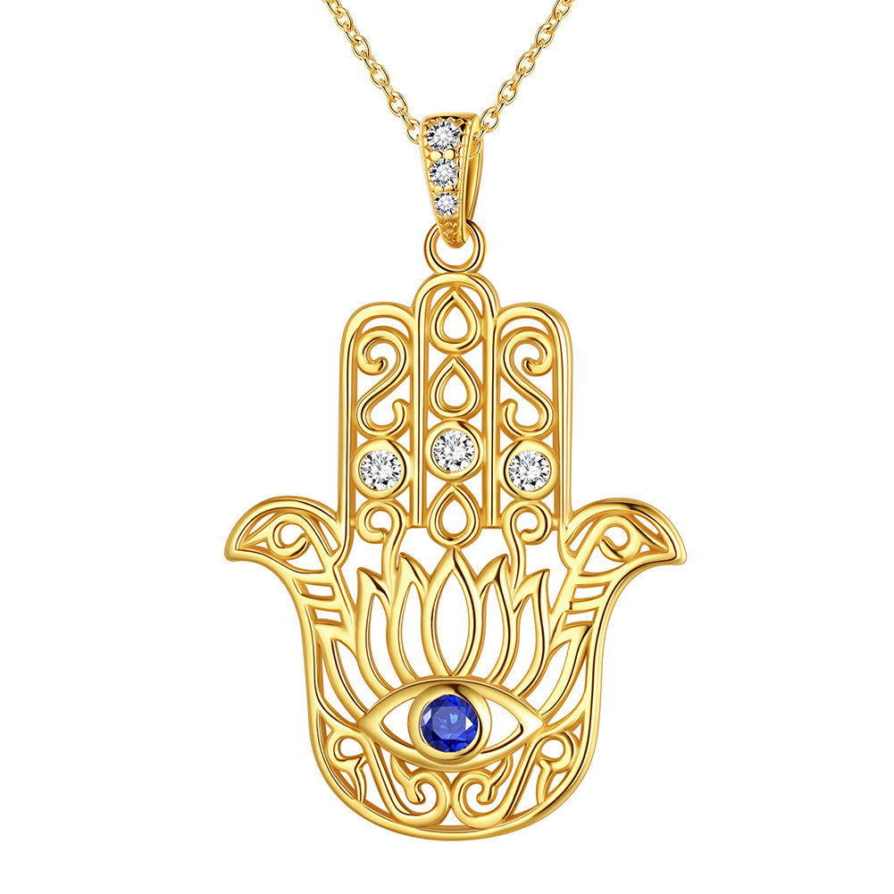 Tokyo Mart Blue Evil Eye Necklace Men Women Jewelry Gifts Lotus Fatima Hamsa Hand Pendant 925 Sterling Silver