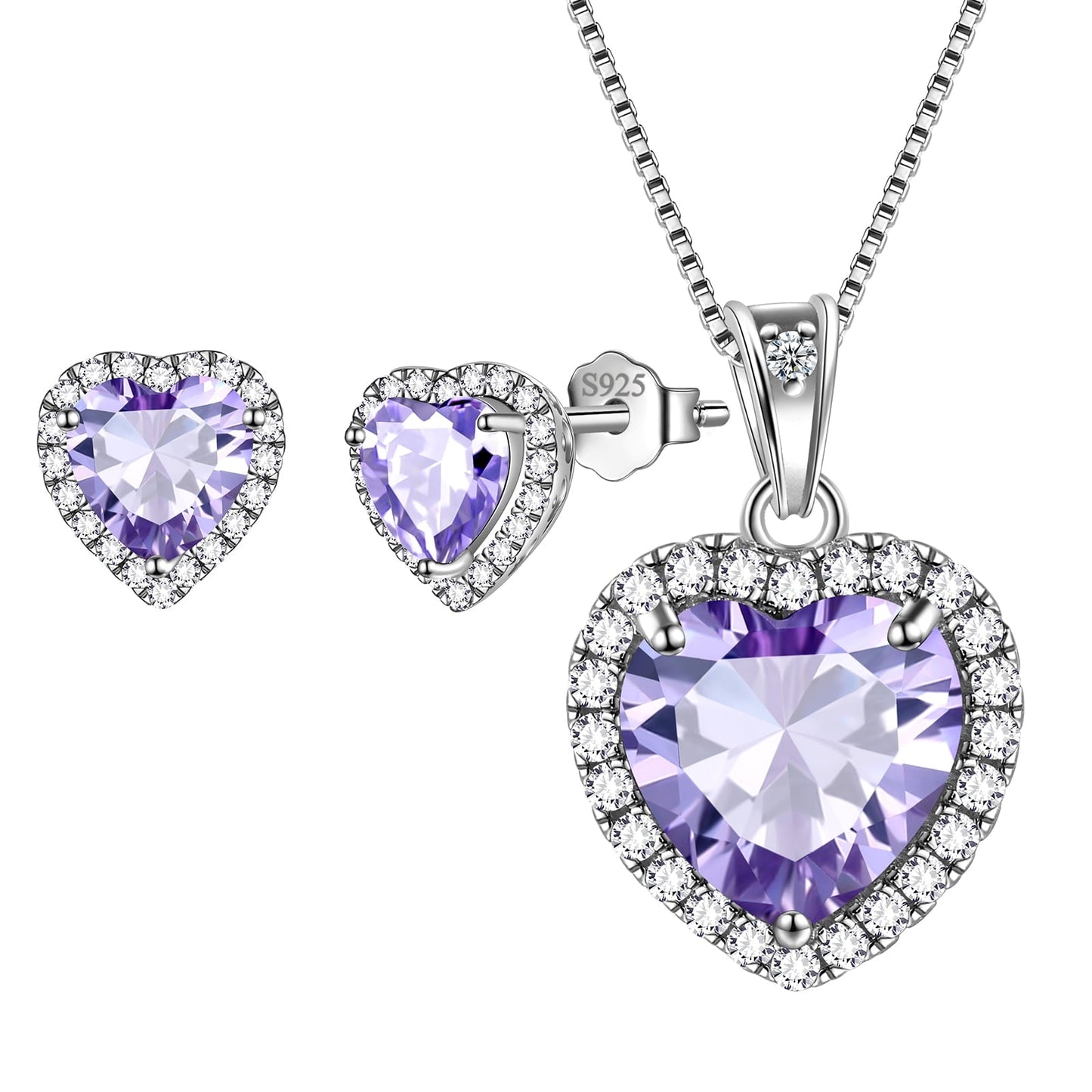 Tokyo Mart Hearts Schmuck-Set, 3-teilig, Halskette und Ohrringe mit Geburtssteinen für Frauen, Mädchenschmuck, Geburtstagsgeschenk, 925 Sterlingsilber