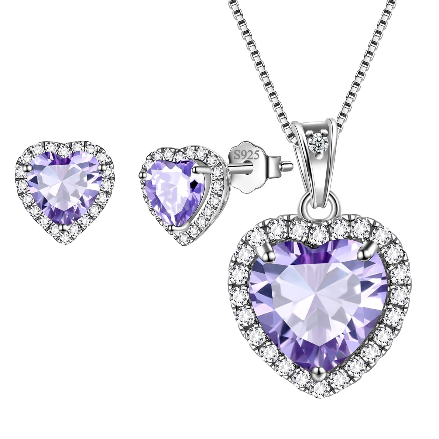 Tokyo Mart Hearts Schmuck-Set, 3-teilig, 925er Sterlingsilber, Halskette und Ohrringe mit Geburtssteinen für Frauen und Mädchen