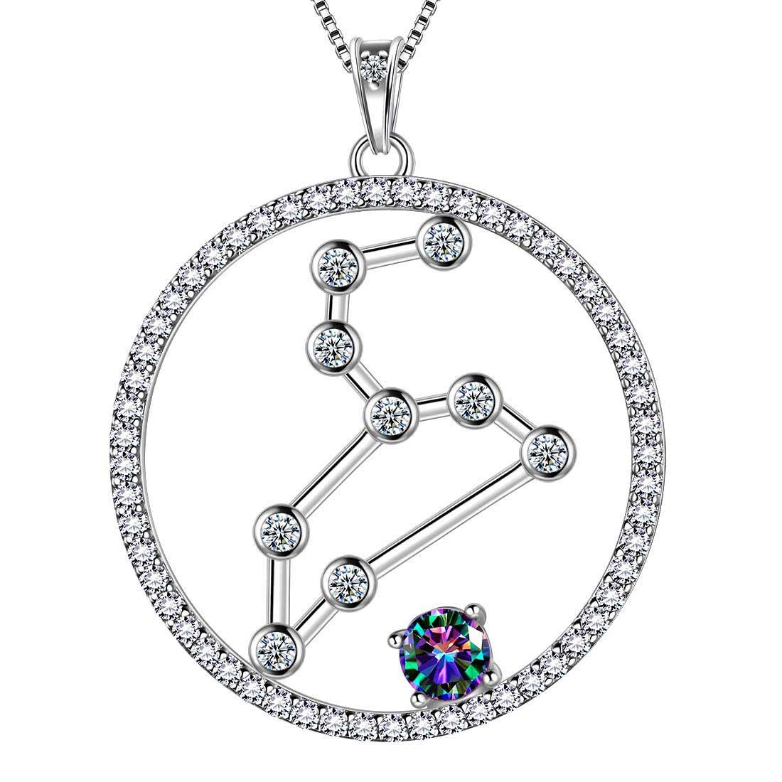 Tokyo Mart Halskette mit Anhänger im Sternzeichen Löwe, für Damen und Mädchen, Schmuck, Geburtstagsgeschenk, Mystic Topaz, 925er Silber