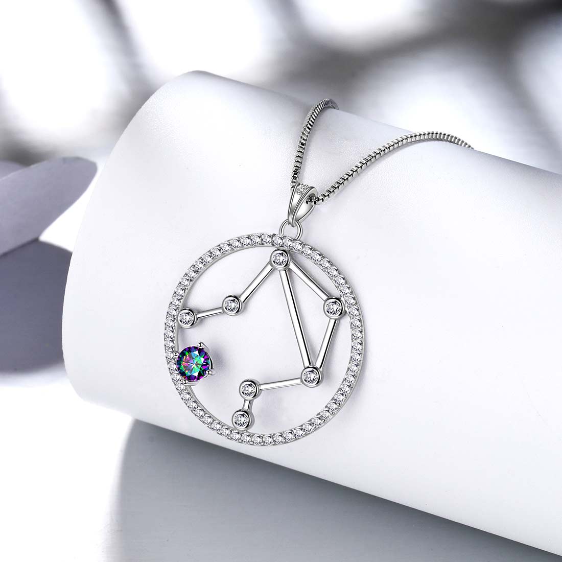 Tokyo Mart Halskette mit Sternzeichen Waage, Anhänger für Damen und Mädchen, Schmuck, Geburtstagsgeschenk, Mystic Topaz, 925er Silber