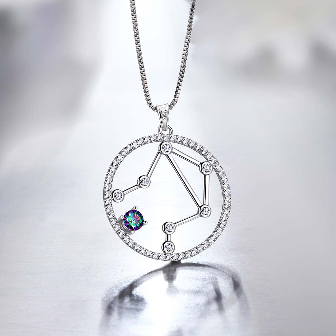 Tokyo Mart Halskette mit Sternzeichen Waage, Anhänger für Damen und Mädchen, Schmuck, Geburtstagsgeschenk, Mystic Topaz, 925er Silber