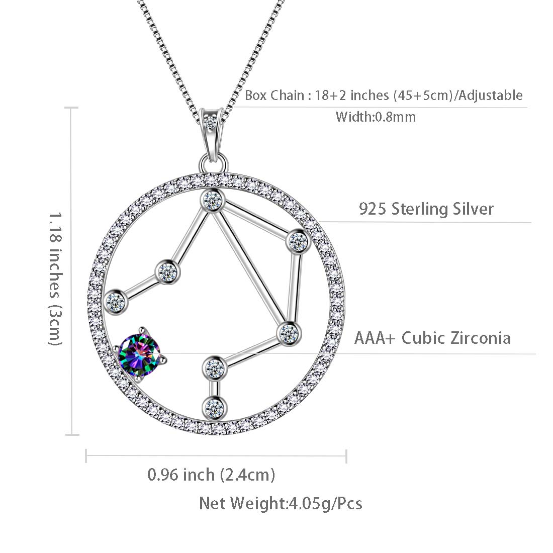 Tokyo Mart Halskette mit Sternzeichen Waage, Anhänger für Damen und Mädchen, Schmuck, Geburtstagsgeschenk, Mystic Topaz, 925er Silber