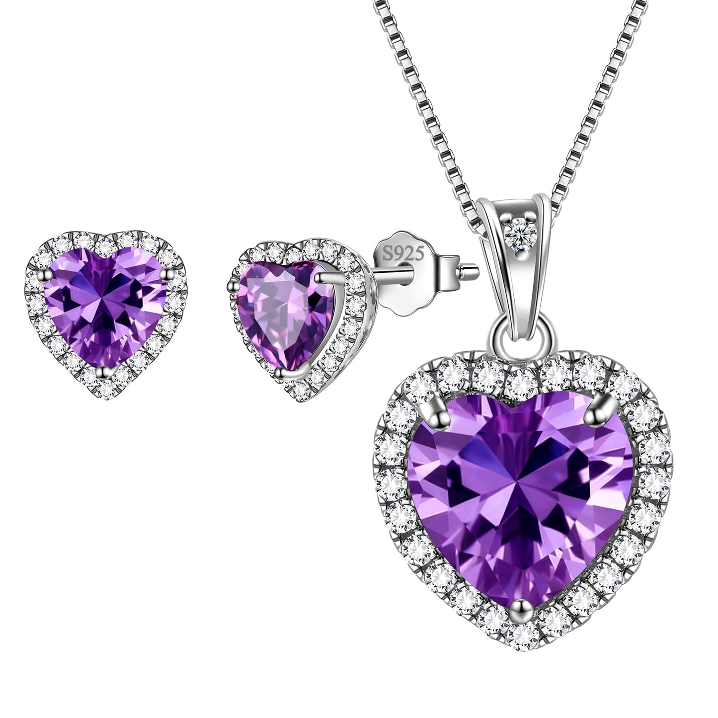 Tokyo Mart Hearts Schmuck-Set, 3-teilig, Halskette und Ohrringe mit Geburtssteinen für Frauen, Mädchenschmuck, Geburtstagsgeschenk, 925 Sterlingsilber