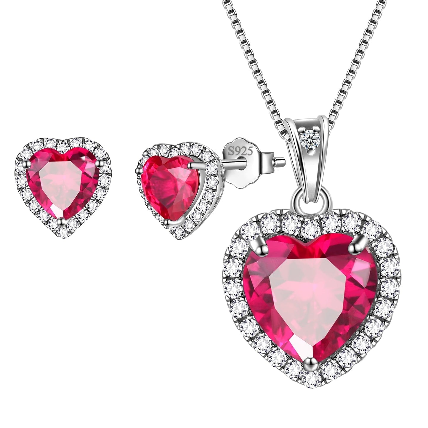 Tokyo Mart Hearts Schmuck-Set, 3-teilig, 925er Sterlingsilber, Halskette und Ohrringe mit Geburtssteinen für Frauen und Mädchen