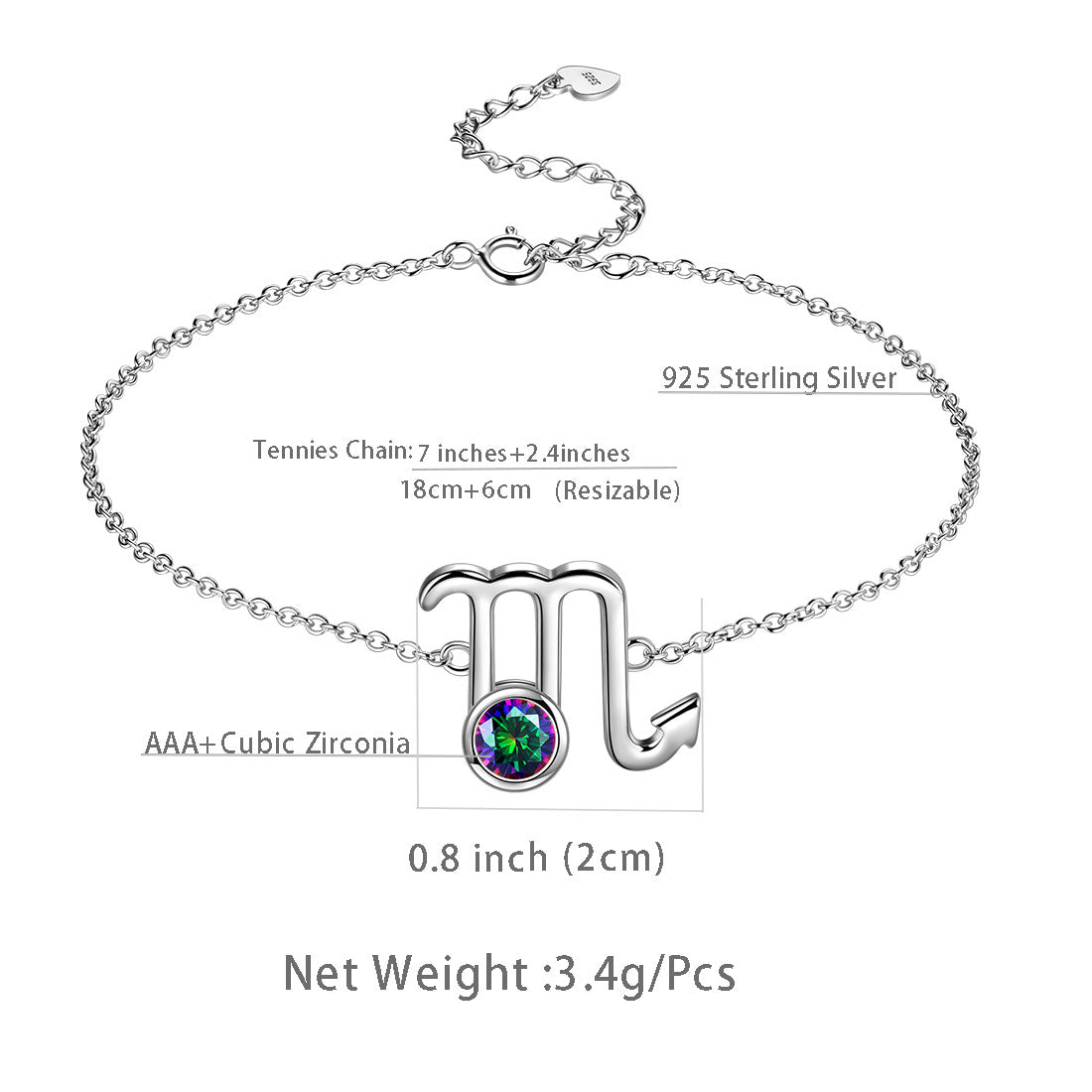 Tokyo Mart Skorpion-Armband für Damen und Mädchen, Schmuck, Geburtstagsgeschenk, Mystic Topaz, Sterlingsilber