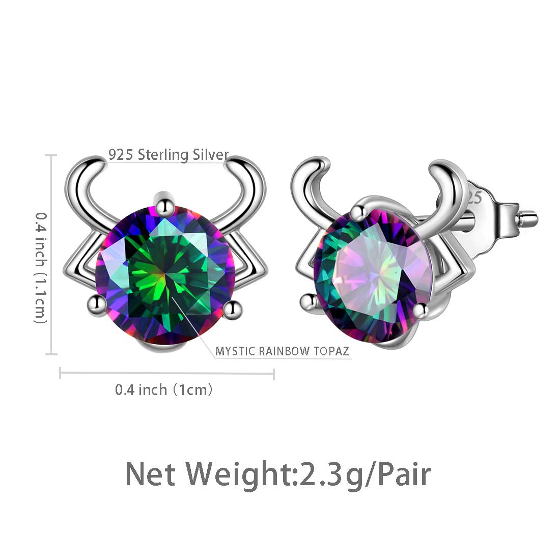 Tokyo Mart Stier Ohrstecker Damen Mädchen Sternbild Schmuck Mystic Topaz Sterling Silber