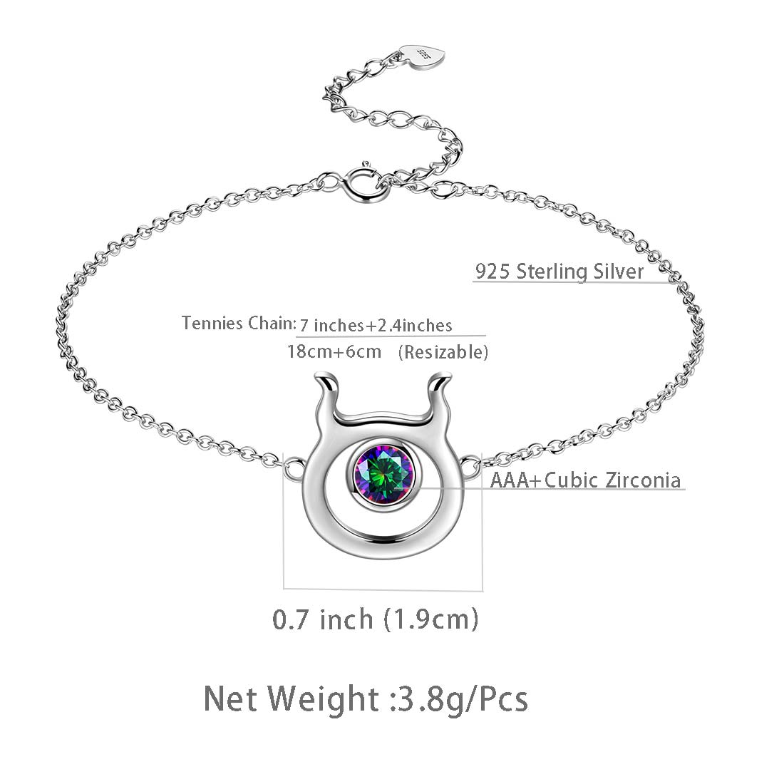 Tokyo Mart Stier-Armband für Damen und Mädchen, Schmuck, Geburtstagsgeschenk, Mystic Topaz, Sterlingsilber