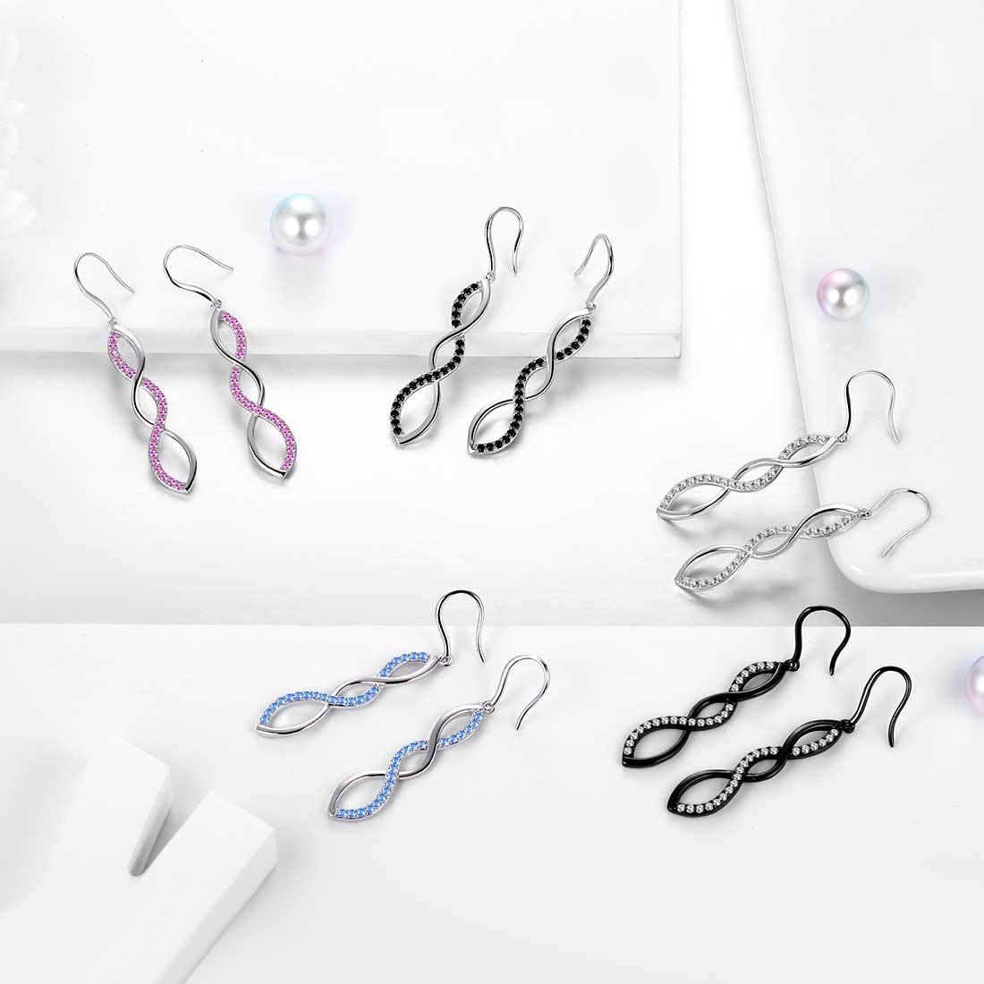 Tokyo Mart Infinity Women Dangle Earrings Drop Jewelry 925 Sterling Silver