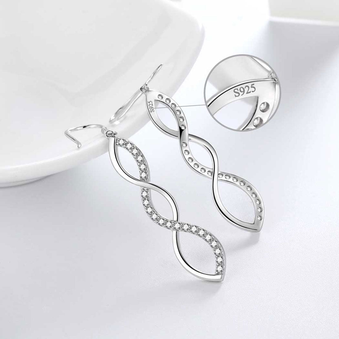 Tokyo Mart Infinity Women Dangle Earrings Drop Jewelry 925 Sterling Silver