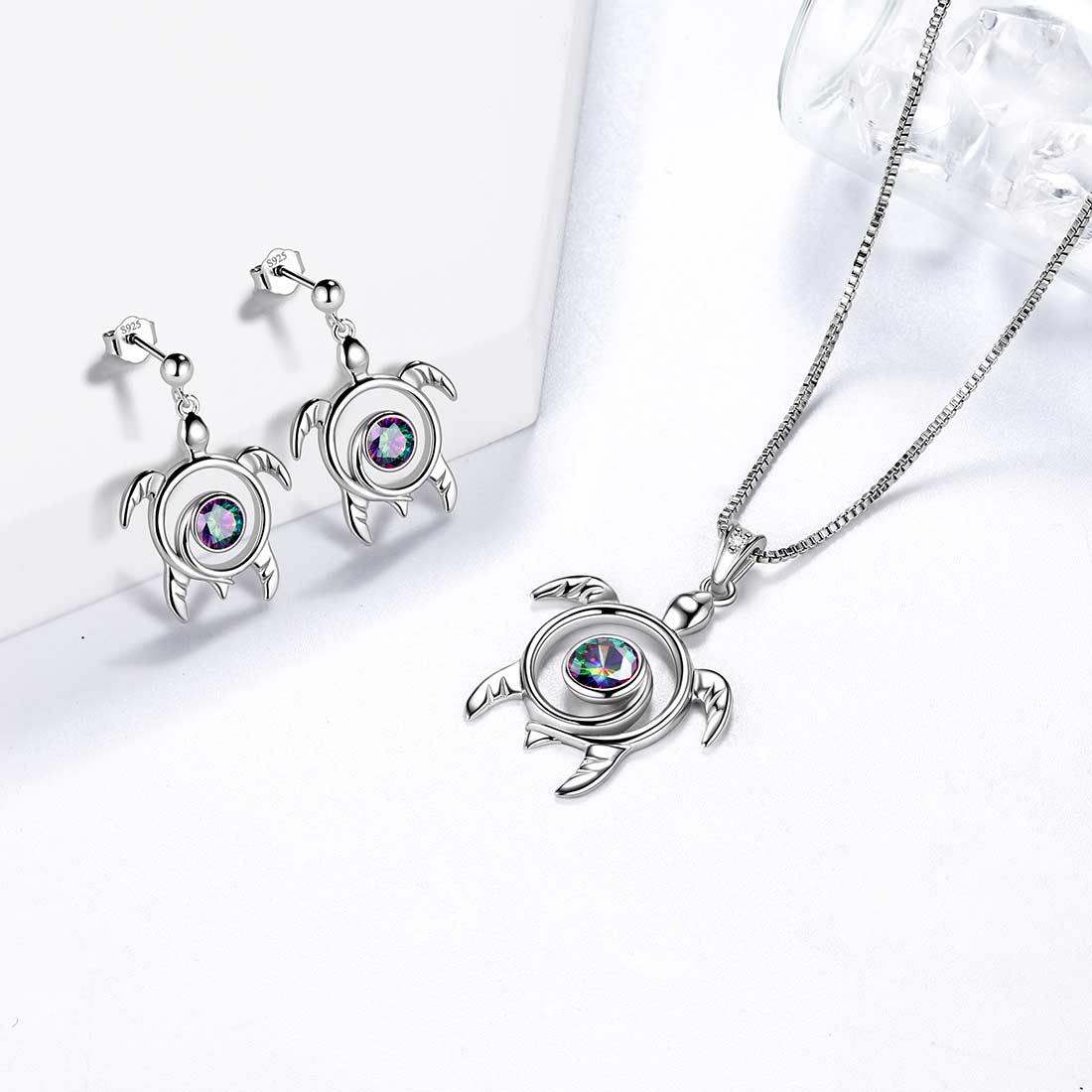 Tokyo Mart Turtle Rainbow Mystic Topaz Jewelry Sets Women Girls Gift Sterling Silver