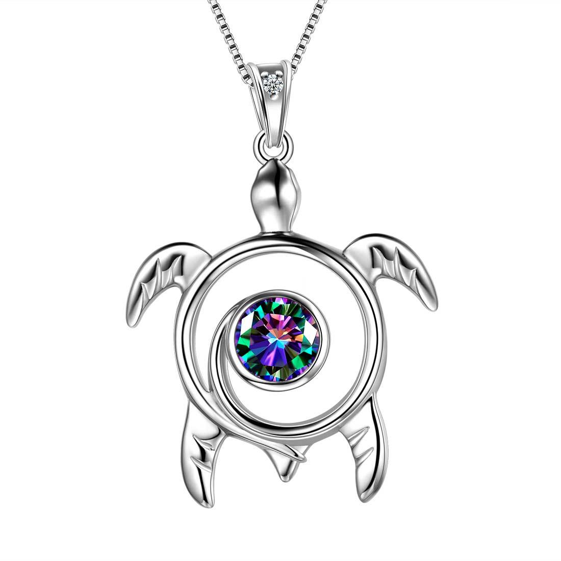 Tokyo Mart Schildkröte Regenbogen Mystic Topaz Halsketten Frauen Mädchen Schmuck Geschenk Sterling Silber