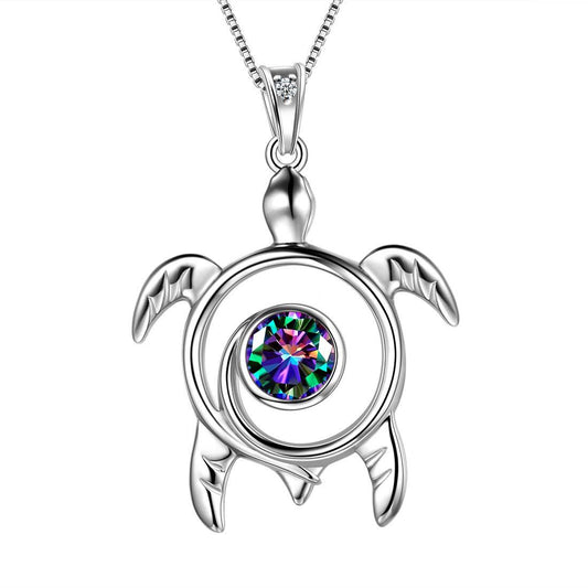 Tokyo Mart Turtle Rainbow Mystic Topaz Necklaces Women Girls Jewelry Gift Sterling Silver