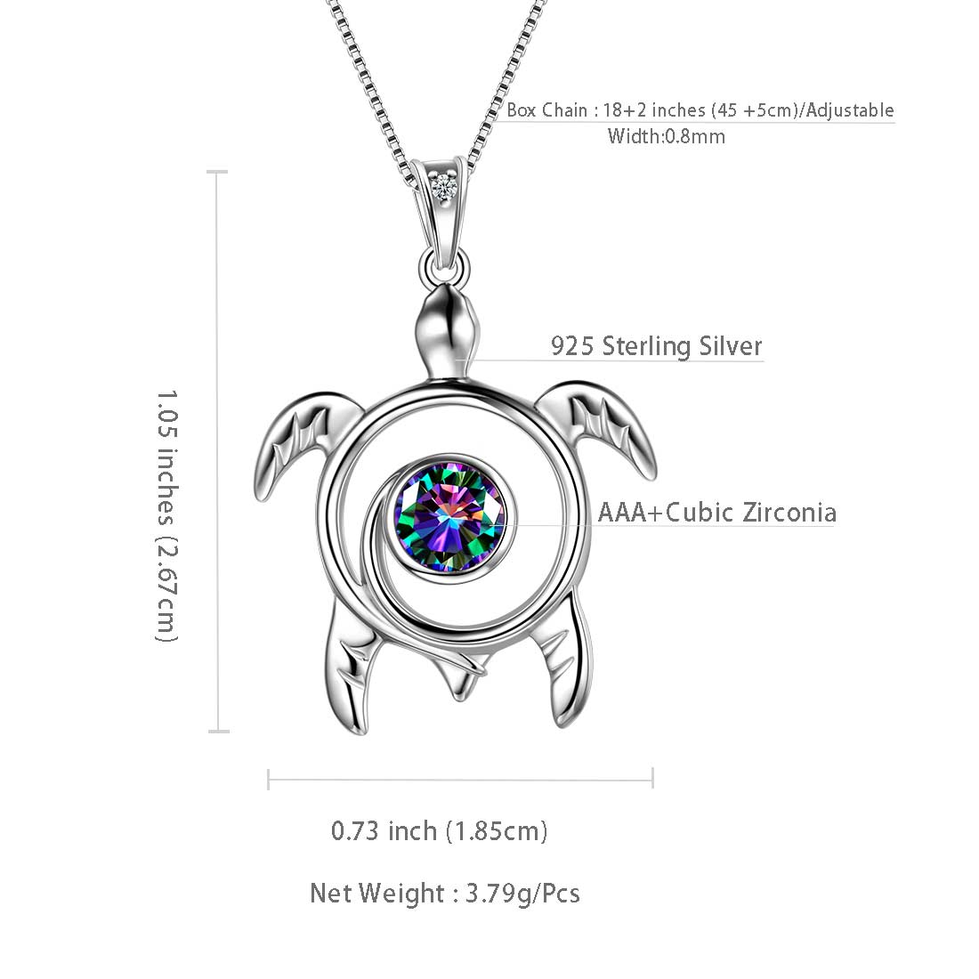 Tokyo Mart Schildkröte Regenbogen Mystic Topaz Halsketten Frauen Mädchen Schmuck Geschenk Sterling Silber