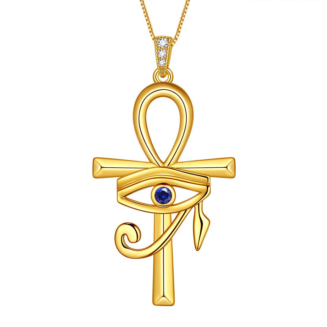 Tokyo Mart Herren-Halskette mit Ankh-Kreuz und blauem Auge des Horus, Anhänger, Damenschmuck, Geschenk