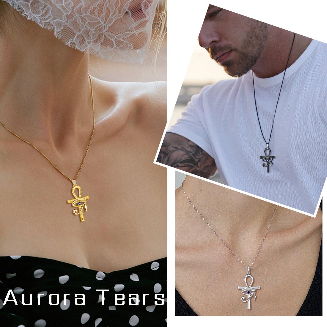 Tokyo Mart Herren-Halskette mit Ankh-Kreuz und blauem Auge des Horus, Anhänger, Damenschmuck, Geschenk