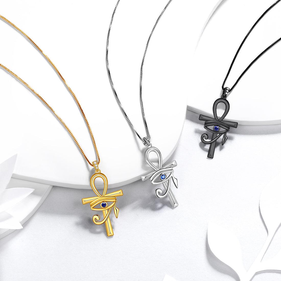 Tokyo Mart Herren-Halskette mit Ankh-Kreuz und blauem Auge des Horus, Anhänger, Damenschmuck, Geschenk