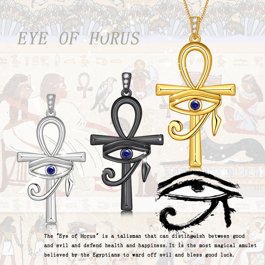 Tokyo Mart Herren-Halskette mit Ankh-Kreuz und blauem Auge des Horus, Anhänger, Damenschmuck, Geschenk