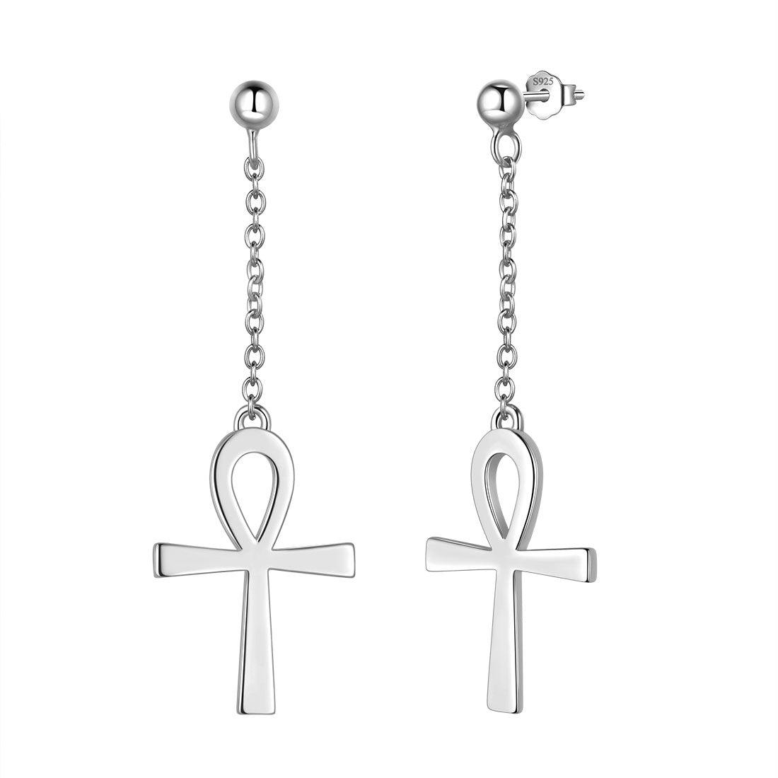 Tokyo Mart Ankh Cross Dangle Earrings Women Mens Jewelry Sterling Silver