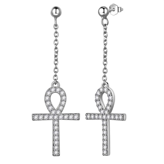 Tokyo Mart Ankh Cross Dangle Earrings Women Mens Jewelry Sterling Silver