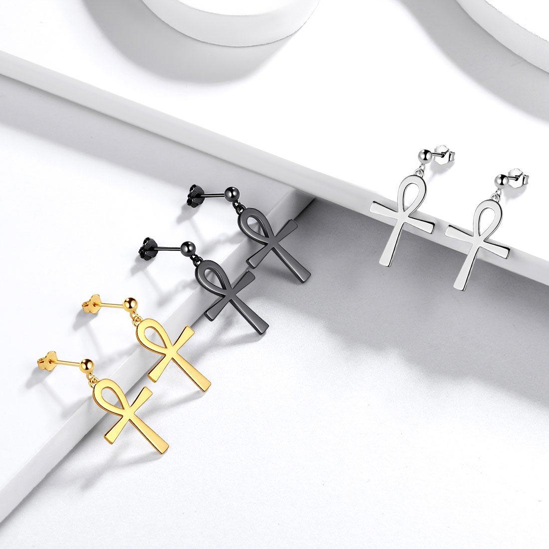 Tokyo Mart Ankh Cross Drop Earrings Women Mens Jewelry Sterling Silver