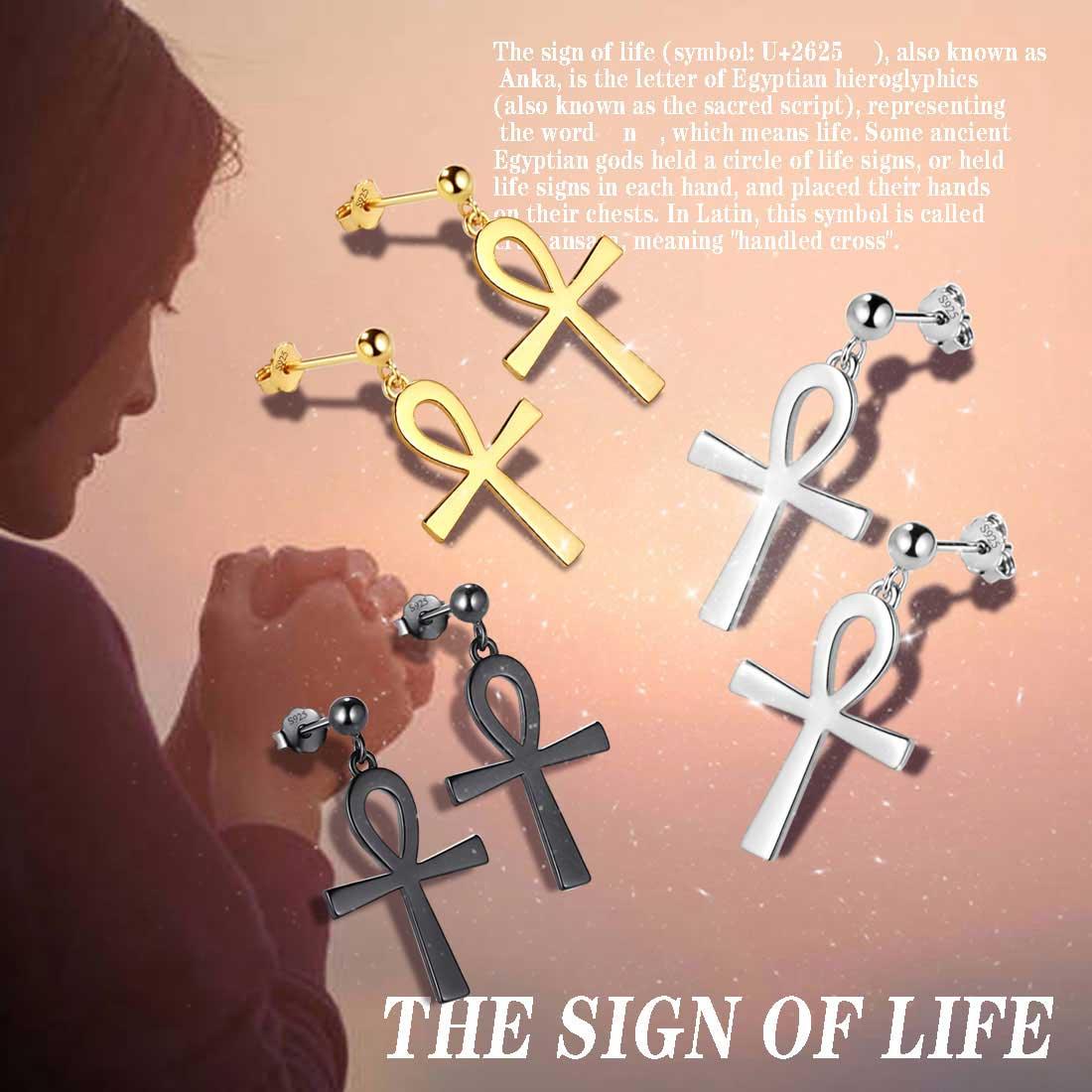 Tokyo Mart Ankh Cross Drop Earrings Women Mens Jewelry Sterling Silver