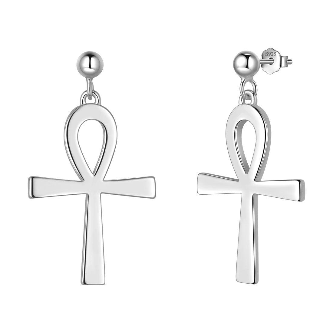 Tokyo Mart Ankh Cross Drop Earrings Women Mens Jewelry Sterling Silver