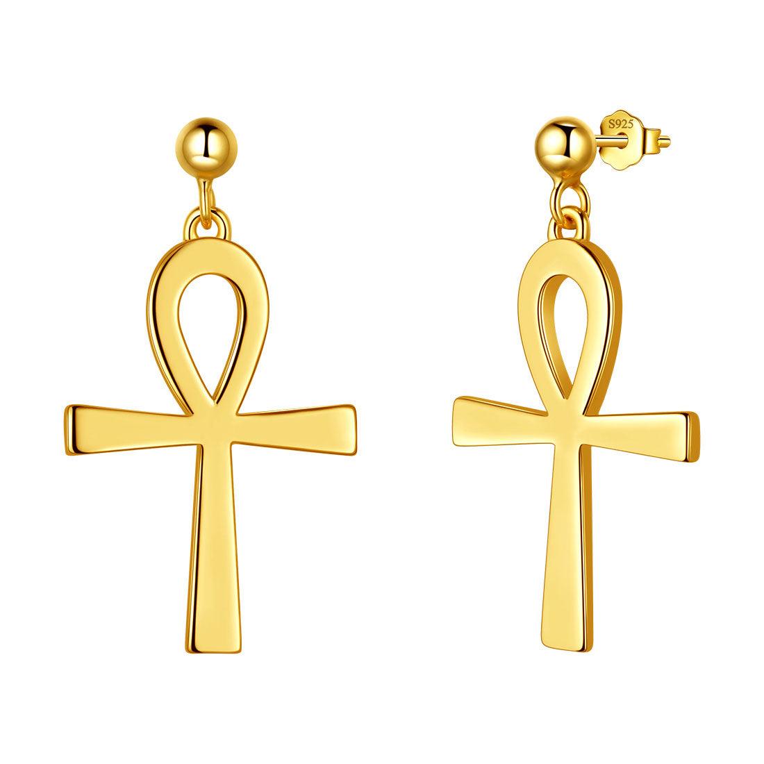 Tokyo Mart Ankh Cross Drop Earrings Women Mens Jewelry Sterling Silver