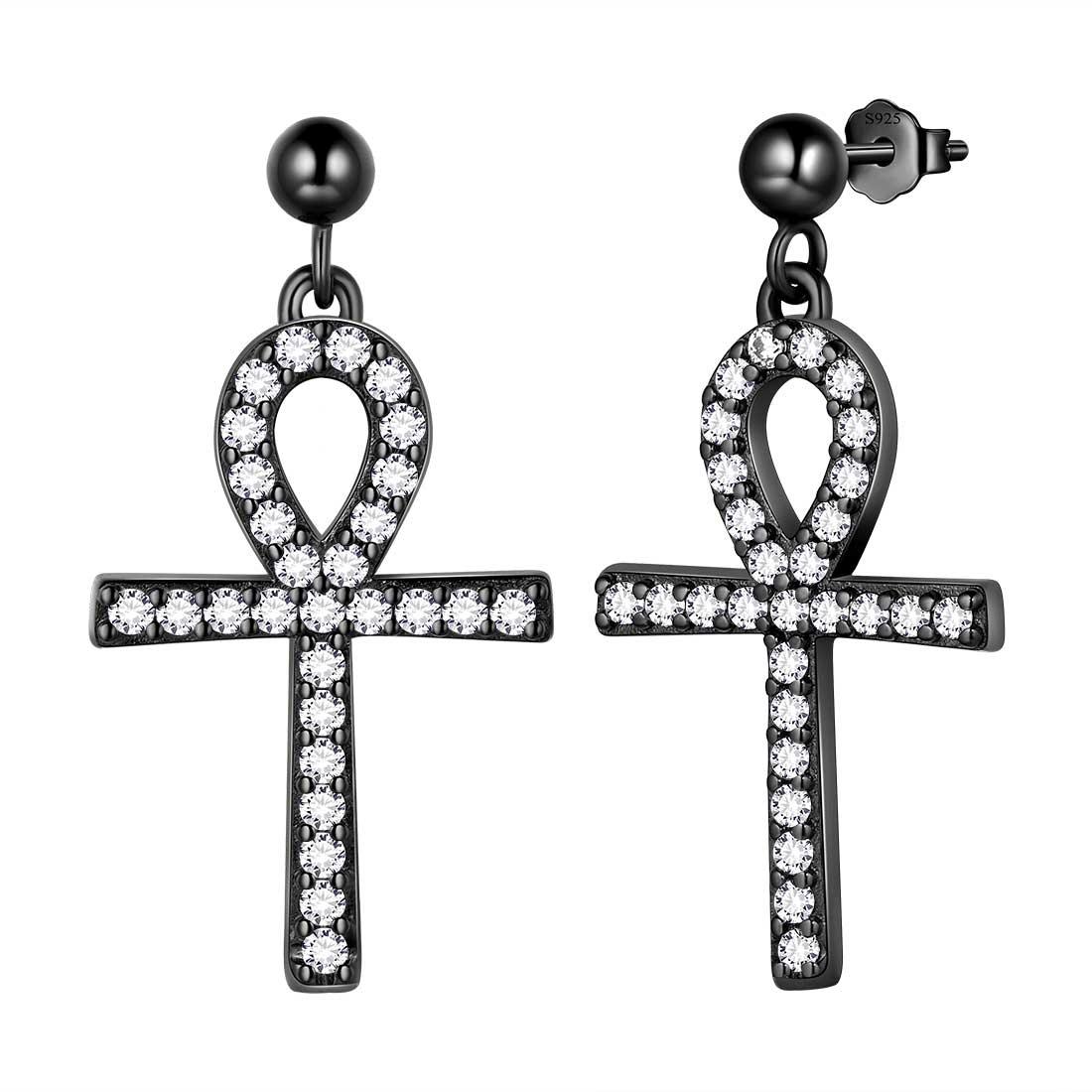 Tokyo Mart Ankh Cross Drop Earrings Women Mens Jewelry Sterling Silver