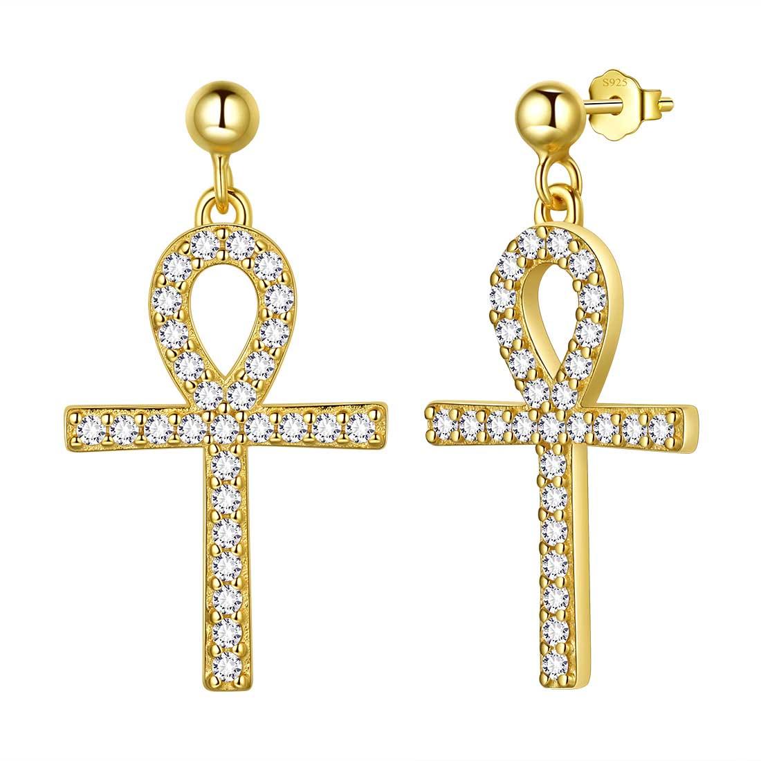 Tokyo Mart Ankh Cross Drop Earrings Women Mens Jewelry Sterling Silver