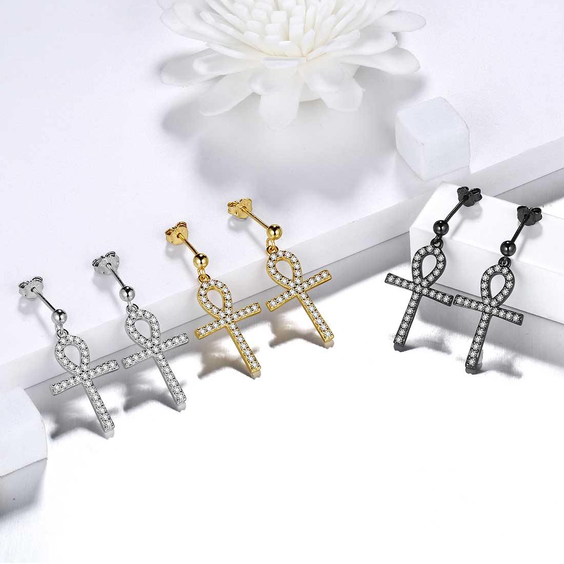 Tokyo Mart Ankh Cross Drop Earrings Women Mens Jewelry Sterling Silver