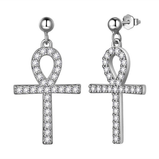 Tokyo Mart Ankh Cross Drop Earrings Women Mens Jewelry Sterling Silver