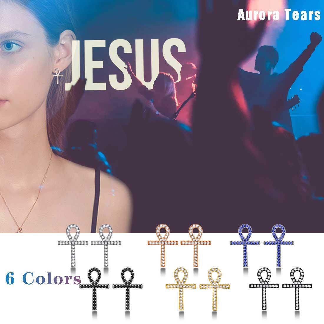 Tokyo Mart Ankh Cross Stud Earrings Women Mens Jewelry Sterling Silver