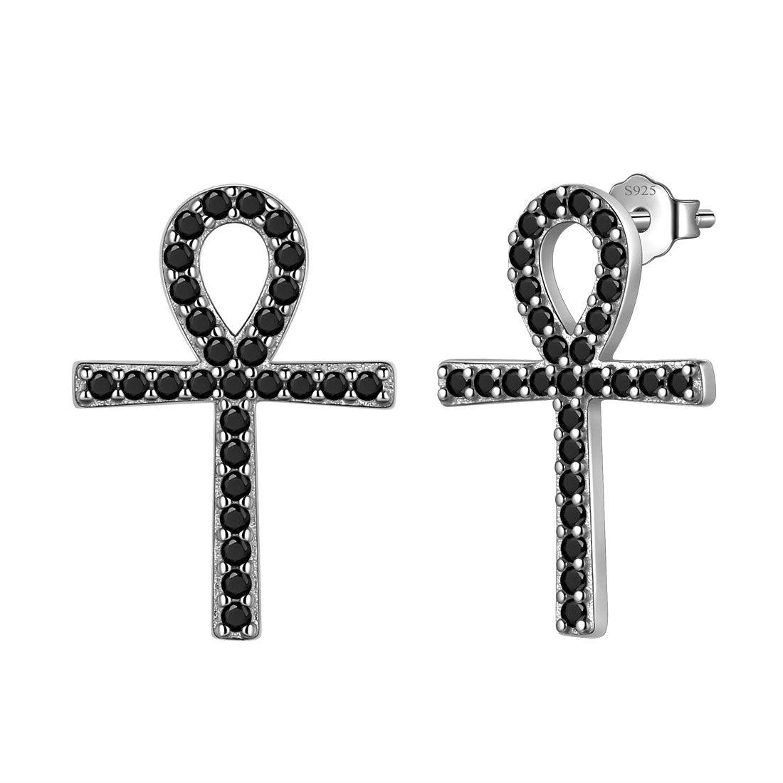 Tokyo Mart Ankh Cross Stud Earrings Women Mens Jewelry Sterling Silver