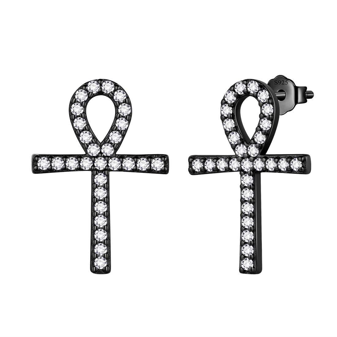 Tokyo Mart Ankh Cross Stud Earrings Women Mens Jewelry Sterling Silver