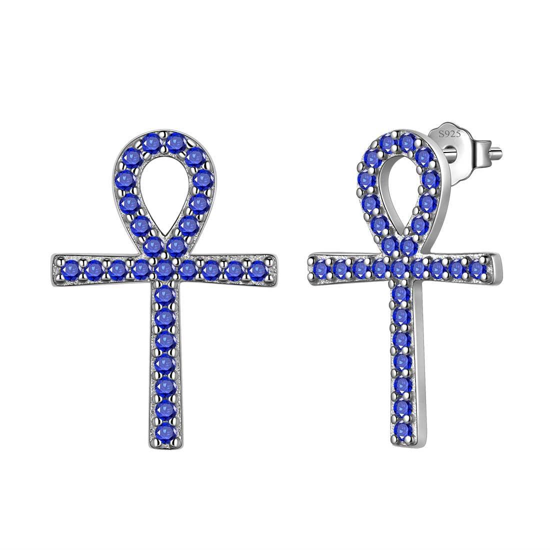 Tokyo Mart Ankh Cross Stud Earrings Women Mens Jewelry Sterling Silver