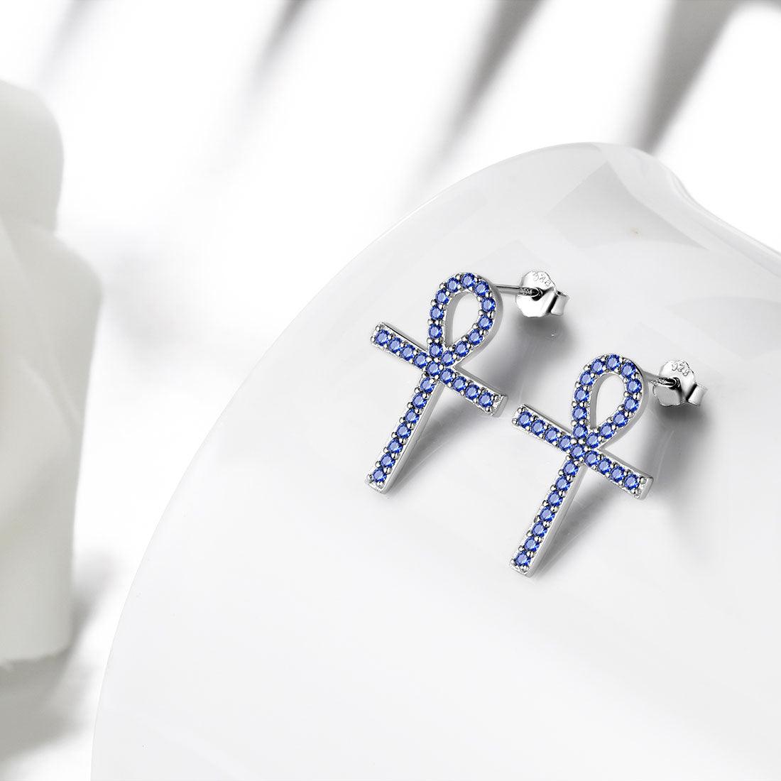 Tokyo Mart Ankh Cross Stud Earrings Women Mens Jewelry Sterling Silver