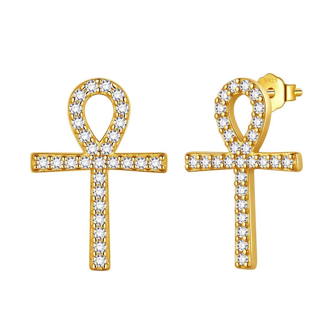 Tokyo Mart Ankh Cross Stud Earrings Women Mens Jewelry Sterling Silver