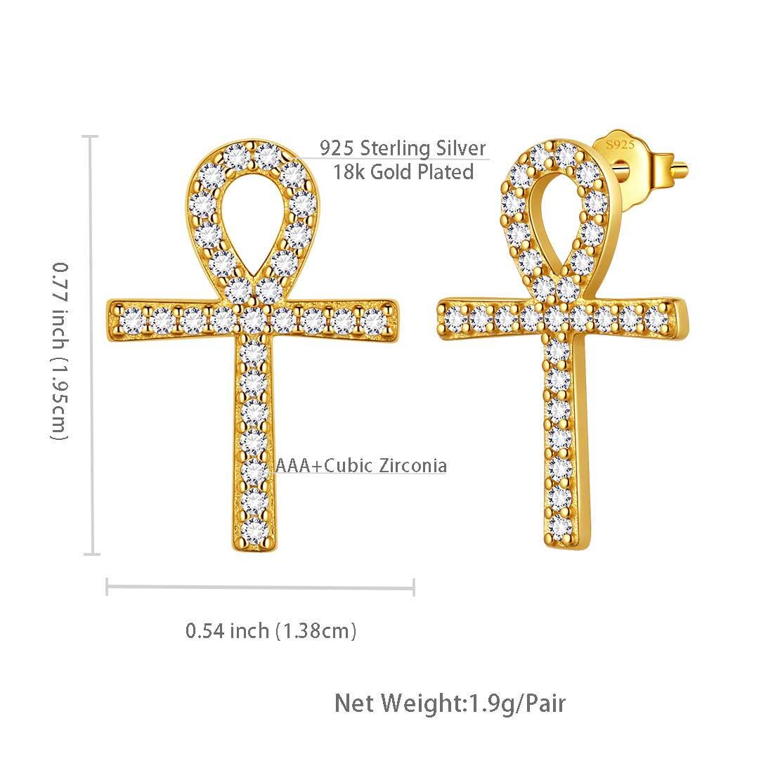 Tokyo Mart Ankh Cross Stud Earrings Women Mens Jewelry Sterling Silver